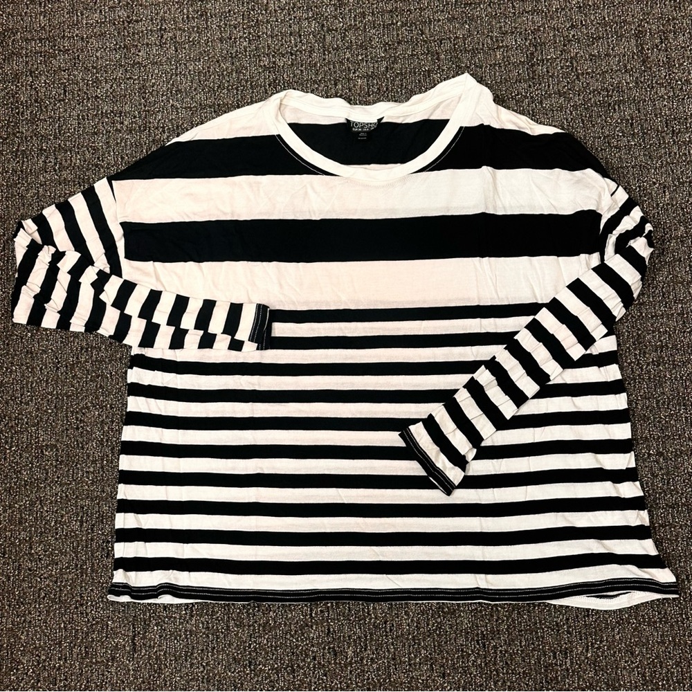 Topshop Monochrome Striped Top Womens size 6 lightweight L/S